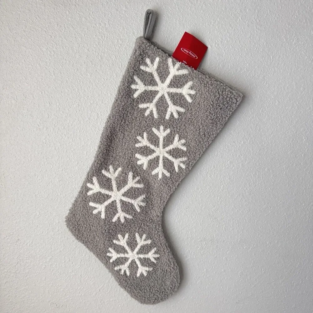 NEW Holiday Set Of 2 Snowflake Gray Pair Christmas Stocking Soft‎ Teddy Sherpa